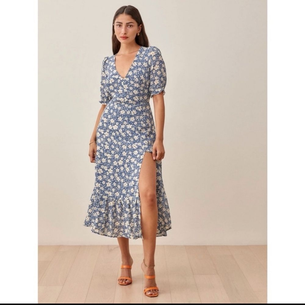 Reformation Nantes Blue and white floral midi dress